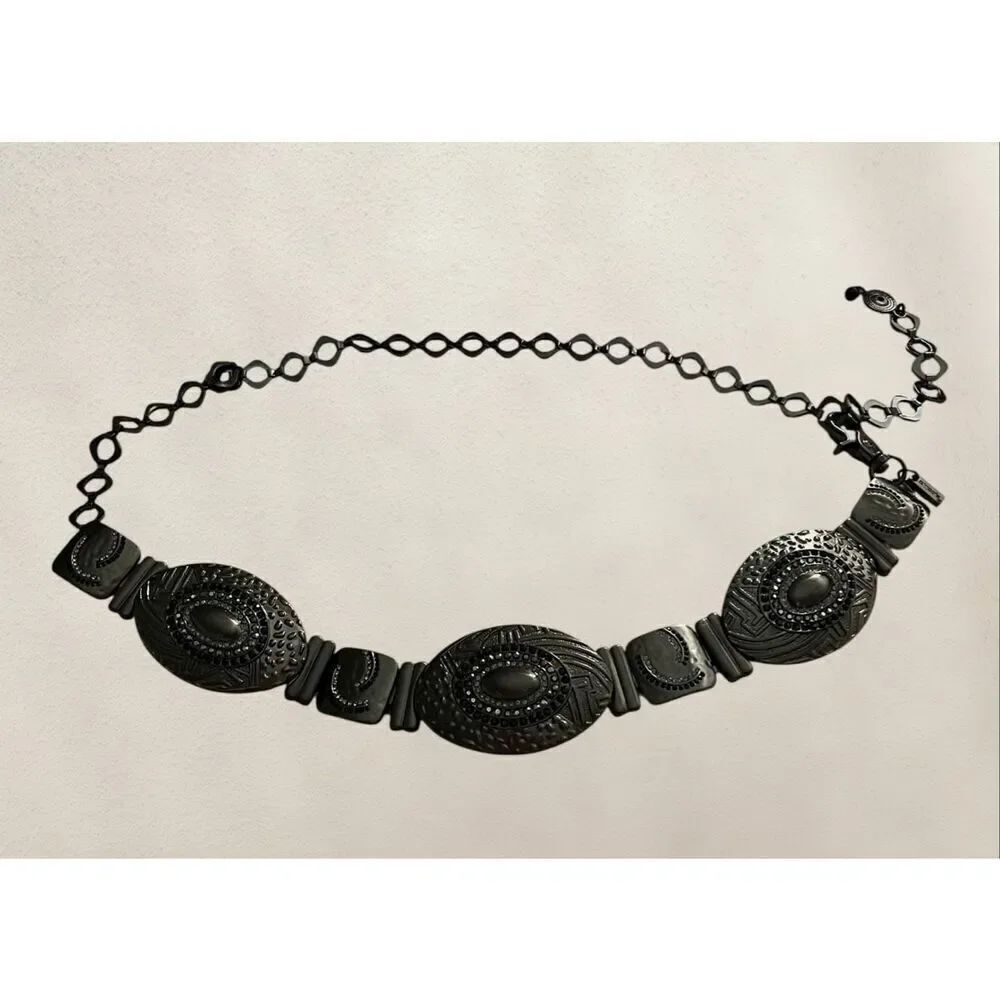 Chico’s Gun Metal Black & Silver Rhinestone Link Belt One Size